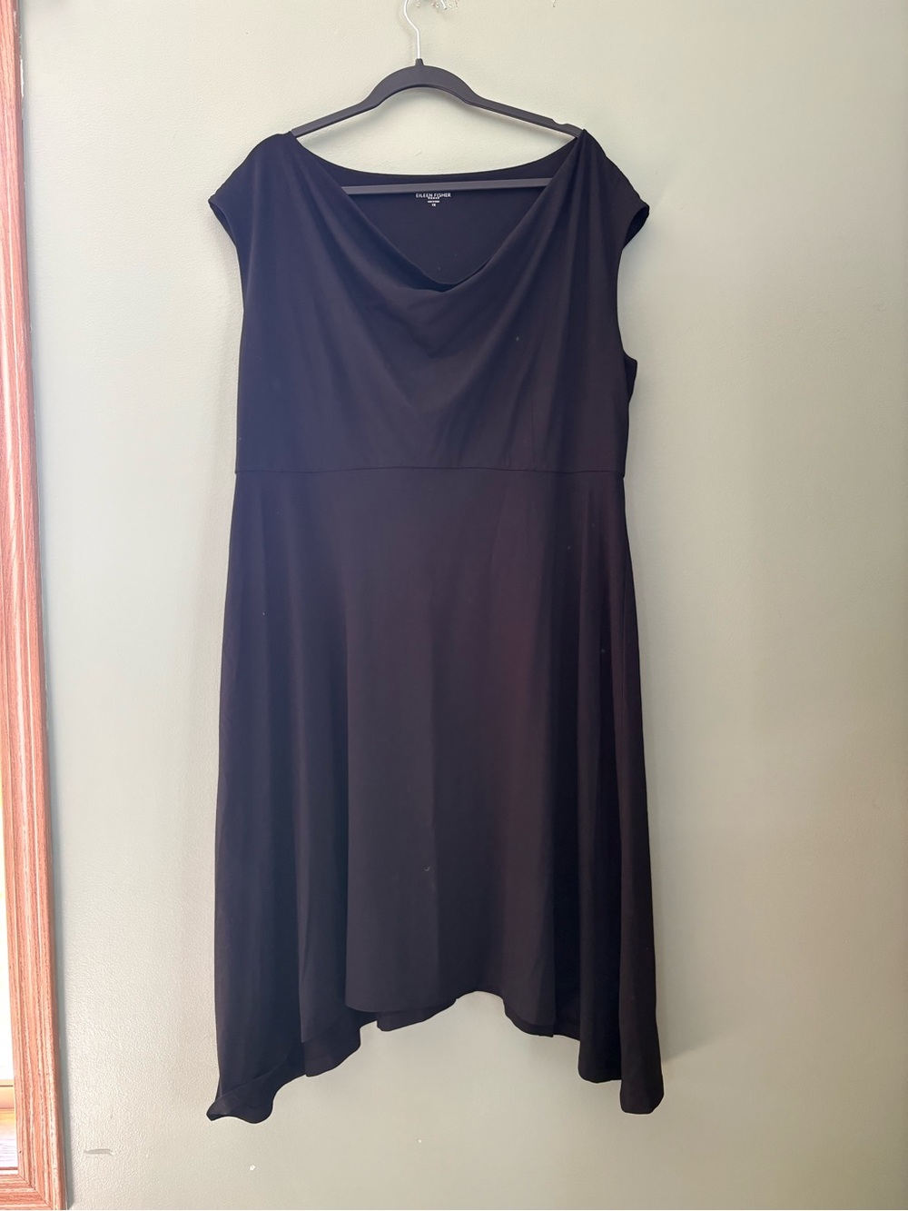Eileen Fisher Women's Black Knee Length Dress Stretch Cowl Neck Sleeveless 1X